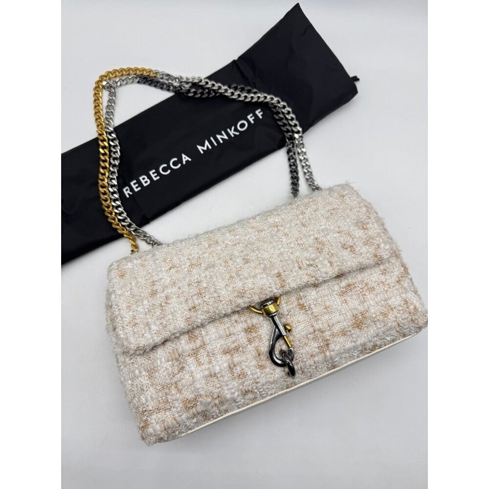 REBECCA MINKOFF Edie tweed convertible medium shoulder crossbody -Beige